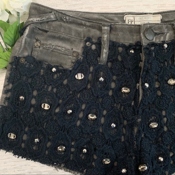 Free People Crochet & Rhinestone Embellish Shorts - Picture 3 of 8